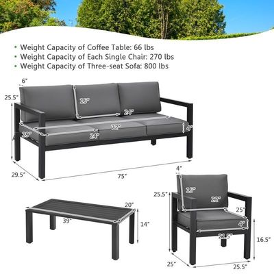 AJUNION 4 piezas Muebles de patio Conjunto de asientos de aluminio exterior para estilo de diseño moderno