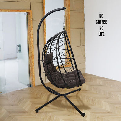 Patio al aire libre patio jardín tejido Pe Rattan cuerda plegable colgando huevo silla colgante con cojín