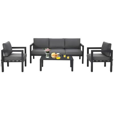 AJUNION 4 piezas Muebles de patio Conjunto de asientos de aluminio exterior para estilo de diseño moderno