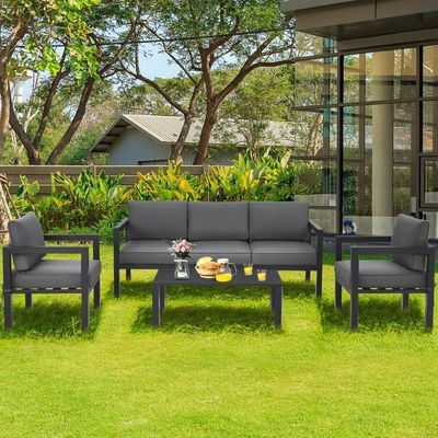 AJUNION 4 piezas Muebles de patio Conjunto de asientos de aluminio exterior para estilo de diseño moderno