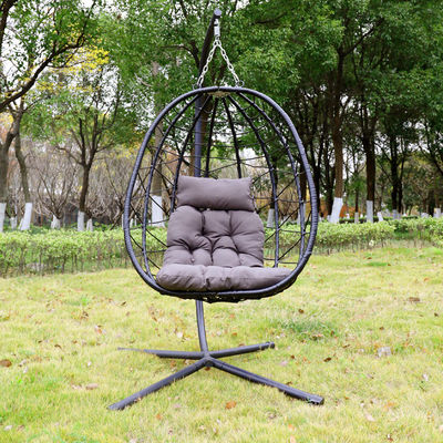 Patio al aire libre patio jardín tejido Pe Rattan cuerda plegable colgando huevo silla colgante con cojín