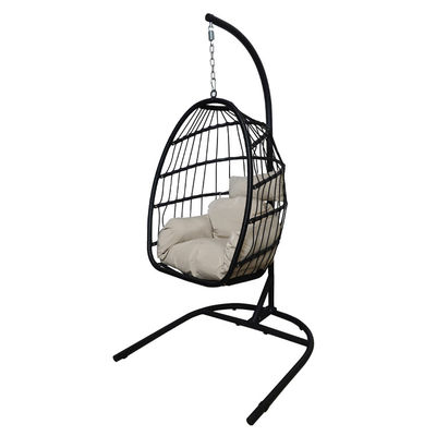 Logotipo personalizado Jardín patio de la cuerda Pe Rattan Silla colgante colgante con soporte