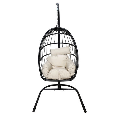 Logotipo personalizado Jardín patio de la cuerda Pe Rattan Silla colgante colgante con soporte