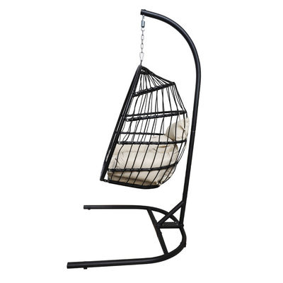 Logotipo personalizado Jardín patio de la cuerda Pe Rattan Silla colgante colgante con soporte