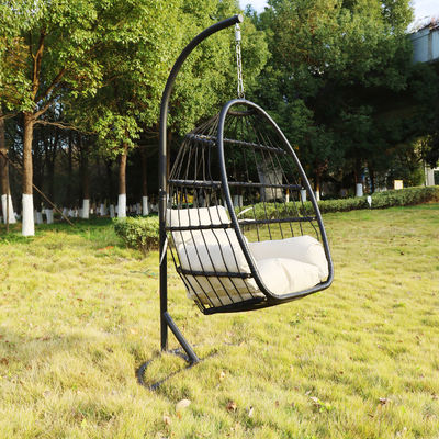 Logotipo personalizado Jardín patio de la cuerda Pe Rattan Silla colgante colgante con soporte