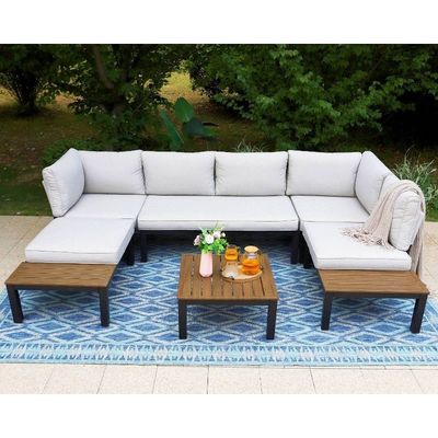 Conjunto de patio modular de aluminio AJUNION Forma U Muebles de exterior de gran tamaño Sofá seccional