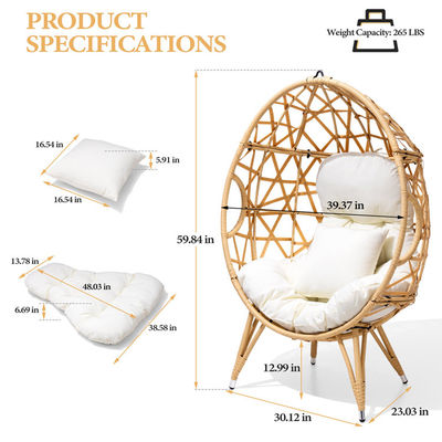 Muebles de exterior general Doblado Sí Redondo Pe Rattan Wicker Sofa de huevo Silla con cojín