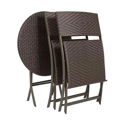 Muebles de patio al aire libre con mesa y silla plegables de vidrio de ratán de PE