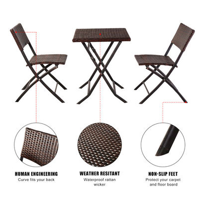 Muebles de patio al aire libre con mesa y silla plegables de vidrio de ratán de PE