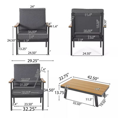 Sofá de jardín específico AJUNION Muebles de aluminio de 4 piezas para exteriores con mesa de café