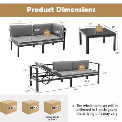 Diseño moderno Sofá de jardín conjunto AJUNION Muebles de patio de aluminio con respaldo ajustable