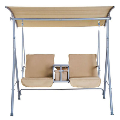Silla de balanceo moderna para exteriores 67.7"D x 44.1"W x 65"H con soporte para tazas y sombra ajustable