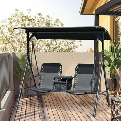 Silla de balanceo moderna para exteriores 67.7"D x 44.1"W x 65"H con soporte para tazas y sombra ajustable