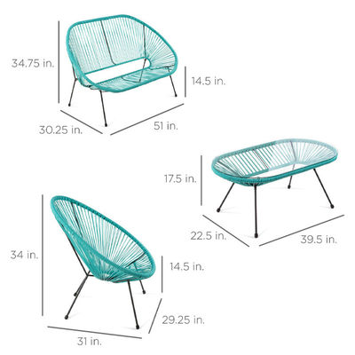 Muebles de jardín modernos Patio al aire libre Con un marco de acero y una cuerda de mimbre de plástico