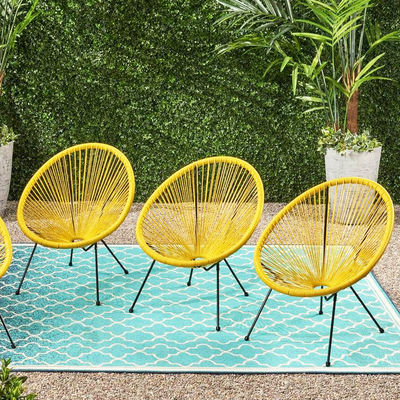 Cuadro metálico de plástico de ratan de vidrio silla Acapulco para balcón al aire libre patio césped ocio