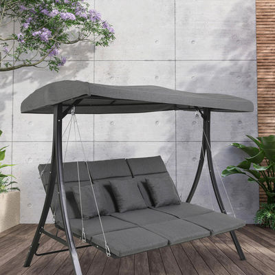 Jardín de patio al aire libre 3 asientos colgantes reclinable tumbón silla de swing con dosel