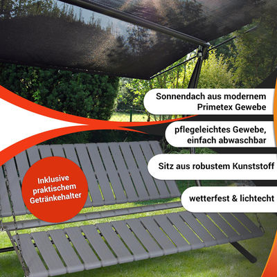 Balcón de jardín Piscina de playa hamaca de 3 asientos con silla de oscilación de salón de metal y cojín