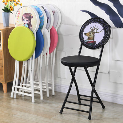 Muebles para exteriores Portable Cuadro de metal plegable de cuero Silla redonda con cojín