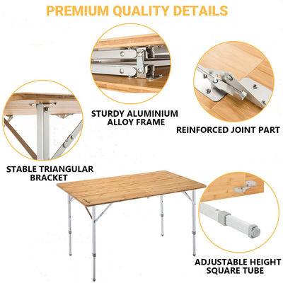 Mesa de mesa de 120*70cm Patio Jardín Bambú Aluminio Plegable Mesa para picnic Camping Comida