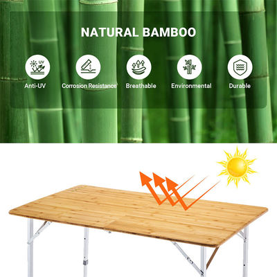 Mesa de mesa de 120*70cm Patio Jardín Bambú Aluminio Plegable Mesa para picnic Camping Comida