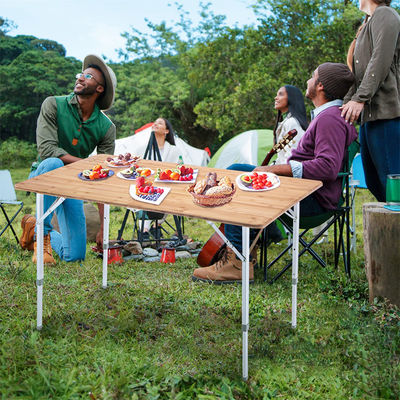 Mesa de mesa de 120*70cm Patio Jardín Bambú Aluminio Plegable Mesa para picnic Camping Comida