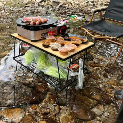 Mesa plegable exterior ligera portátil de aluminio metálico de bambú para senderismo y campamento