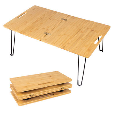 Parque de picnic al aire libre barbacoa de madera de bambú Mdf pequeña mesa de campamento plegable portátil con pierna de metal