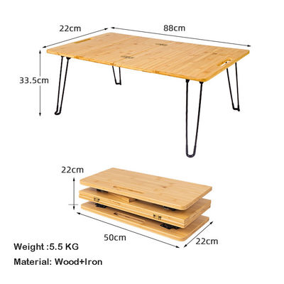 Parque de picnic al aire libre barbacoa de madera de bambú Mdf pequeña mesa de campamento plegable portátil con pierna de metal