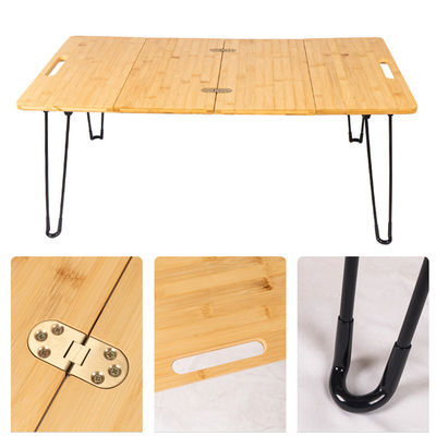 Parque de picnic al aire libre barbacoa de madera de bambú Mdf pequeña mesa de campamento plegable portátil con pierna de metal