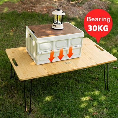 Parque de picnic al aire libre barbacoa de madera de bambú Mdf pequeña mesa de campamento plegable portátil con pierna de metal
