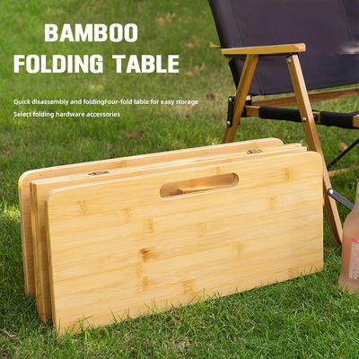 Parque de picnic al aire libre barbacoa de madera de bambú Mdf pequeña mesa de campamento plegable portátil con pierna de metal