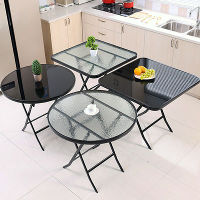 Vidrio templado metálico plegable Mesa de comedor de café para camping al aire libre Balcón patio de jardín