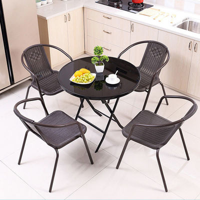 Vidrio templado metálico plegable Mesa de comedor de café para camping al aire libre Balcón patio de jardín