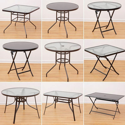 Vidrio templado metálico plegable Mesa de comedor de café para camping al aire libre Balcón patio de jardín