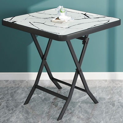 Mesa exterior de vidrio templado de metal cuadrado redondo plegable plegable mesa de comedor de café