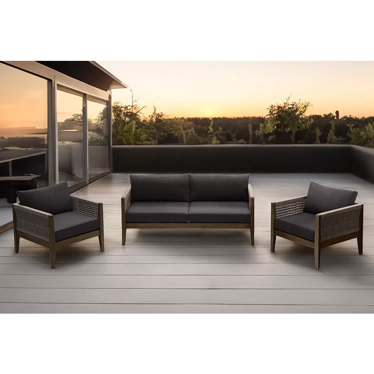 Conjunto de jardín AJUNION Muebles de teca de lujo Muebles de exterior Salón Conjunto de patio de cuerda de poliéster moderno