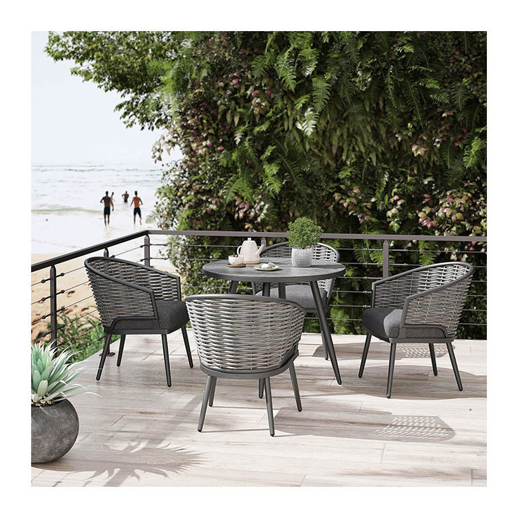 Específico AJUNION Set de comedor al aire libre de Wicker Rattan Cuadro de aluminio Mesa redonda 4 asientos