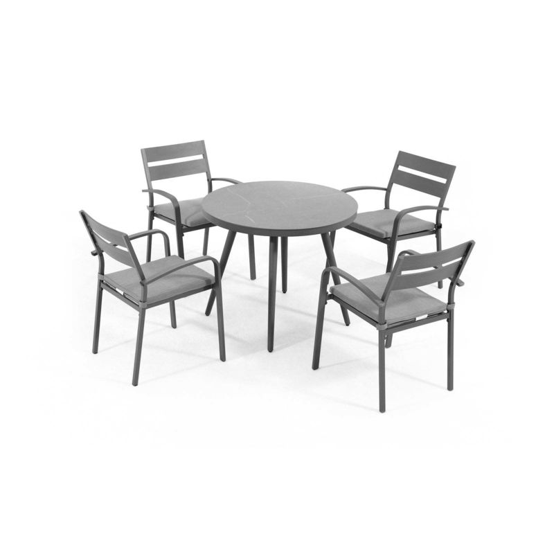 Set de comedor exterior de aluminio para 4 personas Mesa redonda y sillón Muebles de jardín