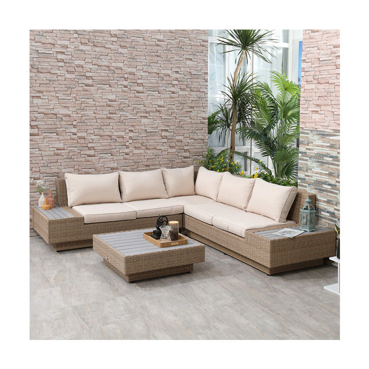 Muebles de patio al aire libre de diseño moderno Sofá de esquina de ratan de vidrio para jardín