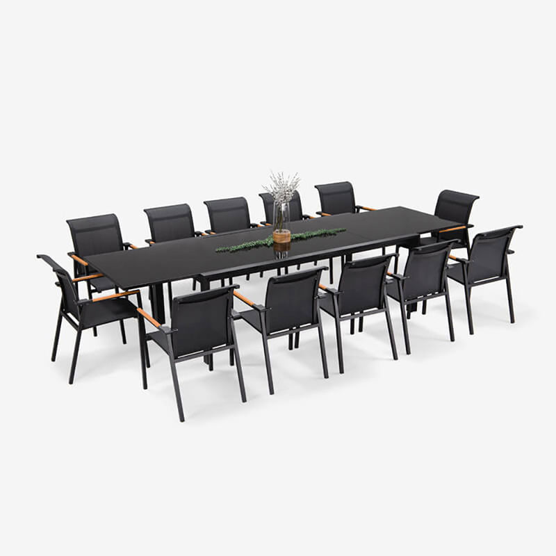 Conjunto de patio extensible L 336.5 x W 107.5 x H 75cm AJUNION Mesa de aluminio al aire libre