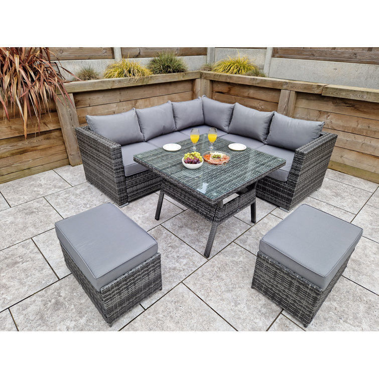 Muebles de jardín al aire libre para comedor Conjunto con banco de AJUNION Sofá de esquina de ratán tejido