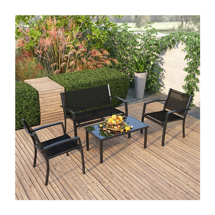 Balcón o Patio Salón Conjunto de Cuadro Metálico Conjunto de Jardín para Relajación al aire libre con 4 asientos