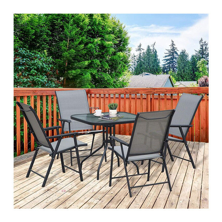 Sillón plegable Muebles de patio 4 plazas Set comedor con tapa de vidrio y agujero para sombrillas