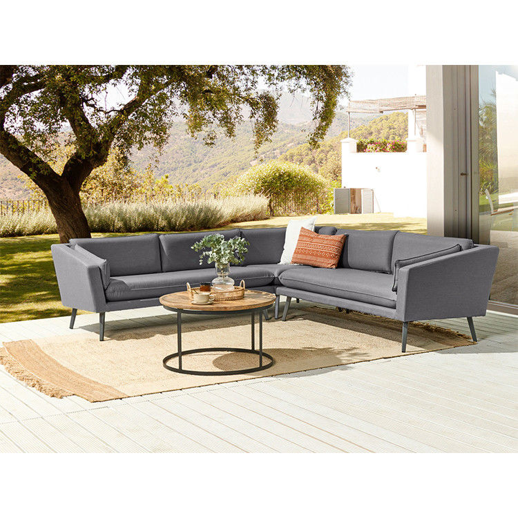 Estilo de diseño moderno almohadilla gris todo tiempo tejido sofá conjunto de muebles para el jardín de la villa