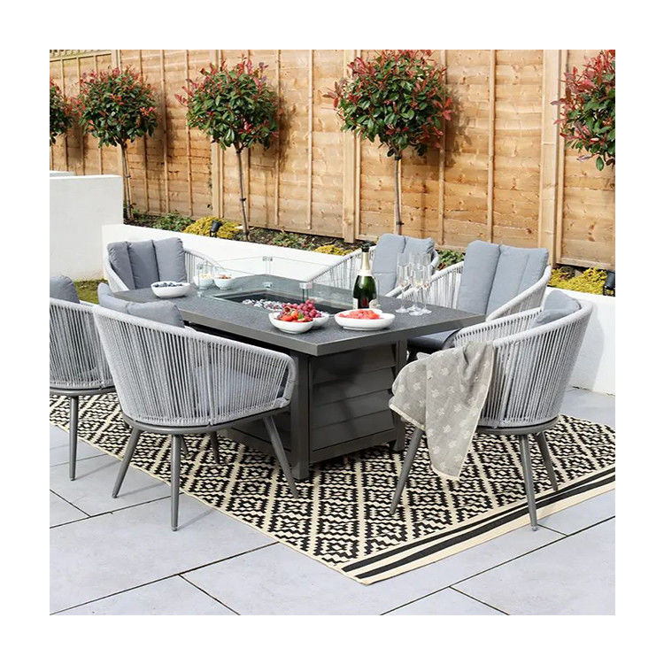 Metal AJUNION Muebles de exterior de 6 asientos con mesa de fuego y sillón de cuerda