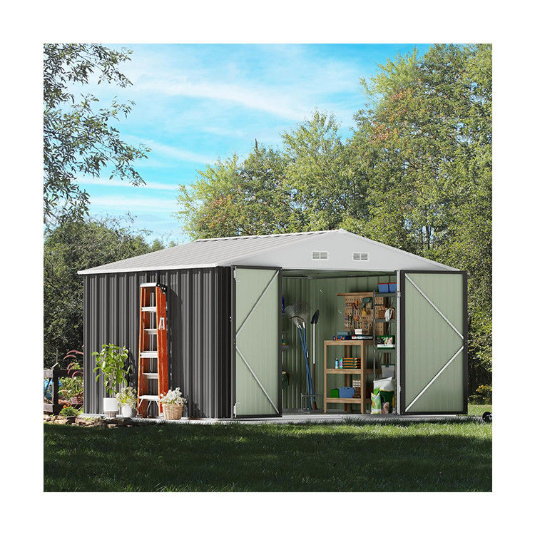 Herramientas de almacenamiento al aire libre Gran tamaño 8x10FT Casa de metal con 66,5 "de altura puertas de acero