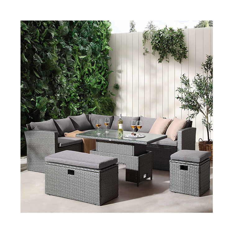 Sofá de comedor de esquina rectangular con mesa elevadora AJUNION Muebles de jardín de ratán