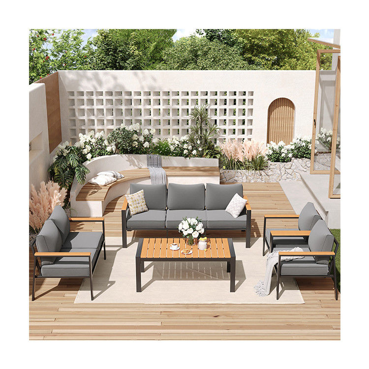 Muebles de jardín de metal modernos de 7 plazas para sofá seccional al aire libre y muebles de patio