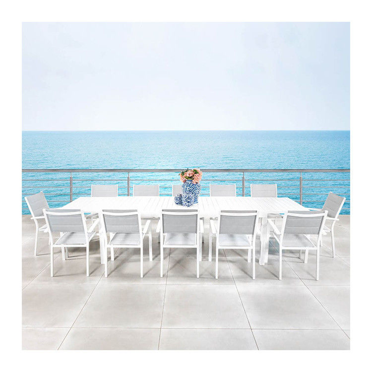 Set de comedor al aire libre de aluminio de estilo moderno 12 asientos sillón y mesa de comedor extensible