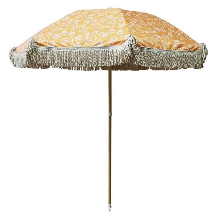 Paraguas para el patio de la playa al aire libre con collar de madera y material de poliéster